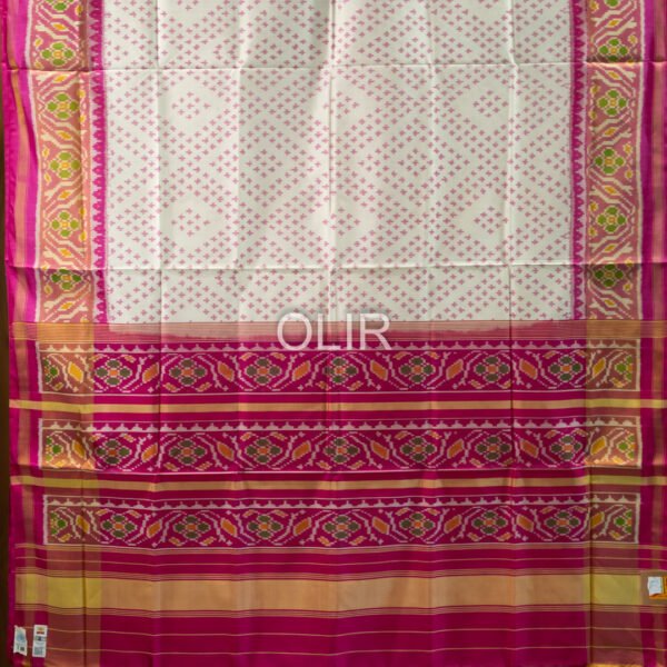 White with Pink Diamond design Pure Silk Patola Saree