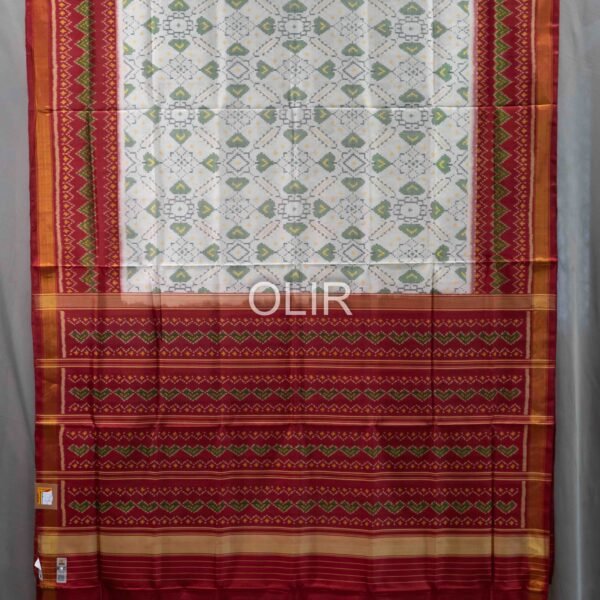 White with Maroon Floral Design Pure Silk Patola Saree