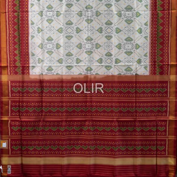 White with Maroon Floral Design Pure Silk Patola Saree