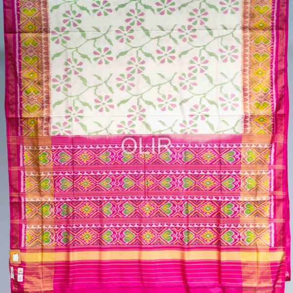 White with Pink Floral Pure Silk Patola Saree
