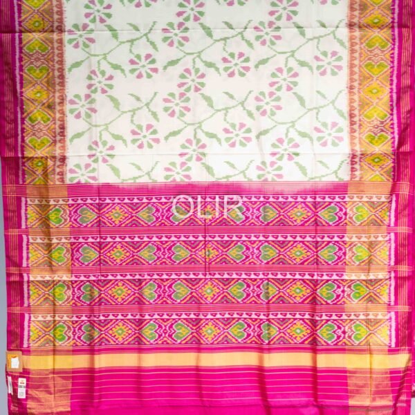 White with Pink Floral Pure Silk Patola Saree