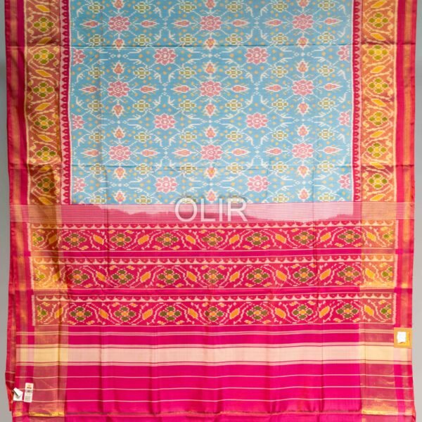 Copper Sulphate Blue with Pink Pure SIlk Patola Saree
