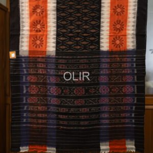 Black, White & Rust Sambalpuri Ikat Saree