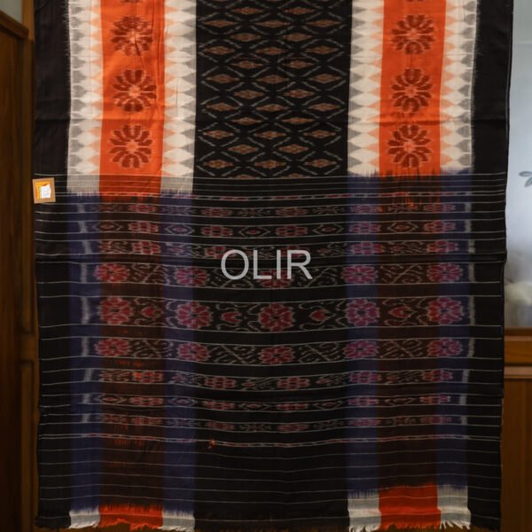 Black, White & Rust Sambalpuri Ikat Saree