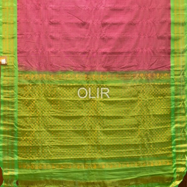 Pink and Green Gadwal Cotton Saree
