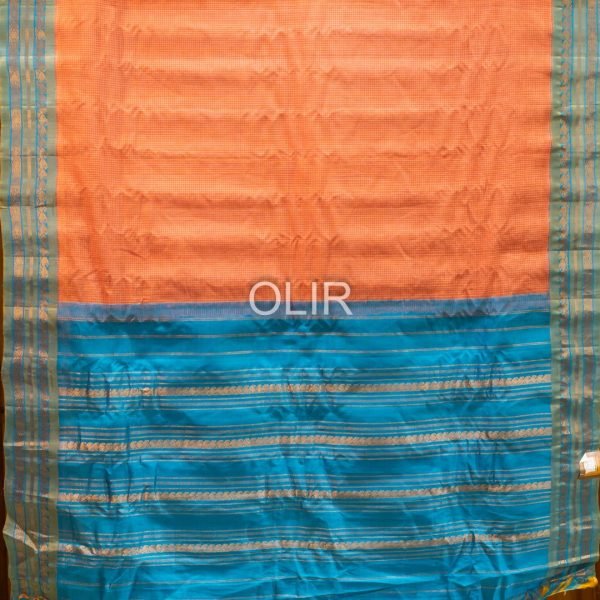 Peach and Blue Gadwal Cottton saree
