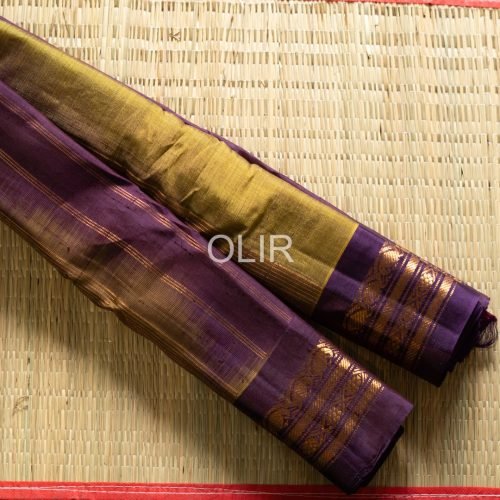 Mehendi Green with Jamun Border Gadwal Cotton Saree