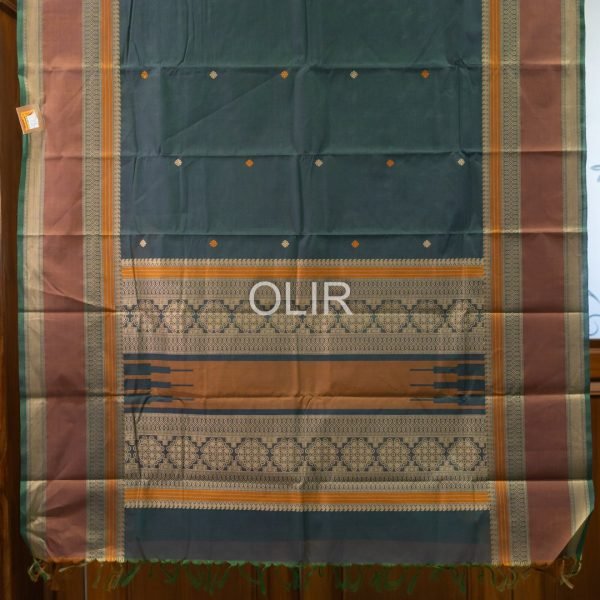 KC001-1.jpg Peacock Blue with Brown Kanchi Cotton Saree