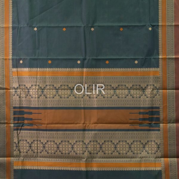 KC001-2.jpg Peacock Blue with Brown Kanchi Cotton Saree