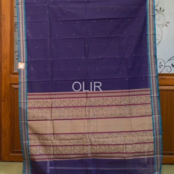 KC004-1.jpg Violet with Ananda Blue border Kanchi Cotton Saree