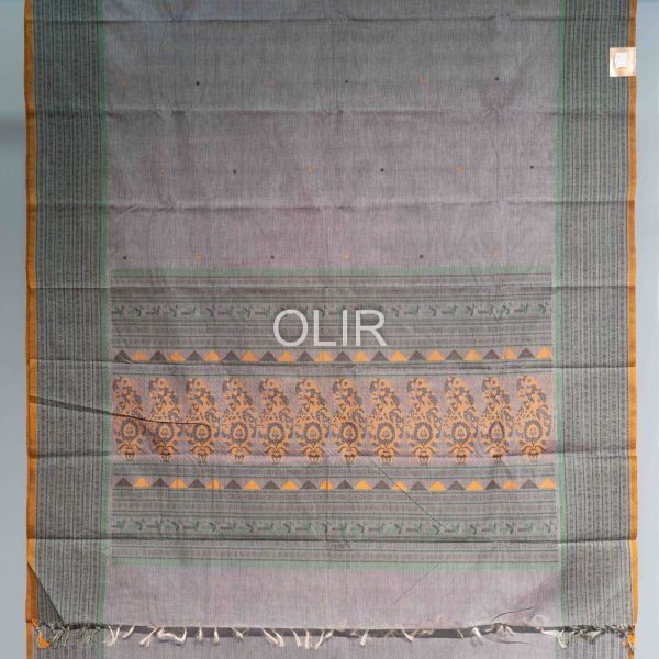 KC018-1-scaled-1.jpg Grey with Mustard Selvedge Bomkai Pattern Kanchi Cotton Saree