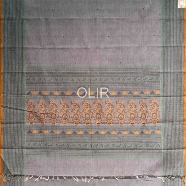 KC018-2-scaled-1.jpg Grey with Mustard Selvedge Bomkai Pattern Kanchi Cotton Saree