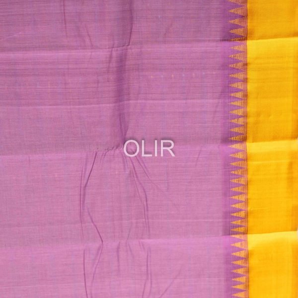 KC022-3-scaled-1.jpg Lavender Body with Lakshadeepam Pattern and Mustard border Kanchi Cotton and Silk mixed Cotton Saree