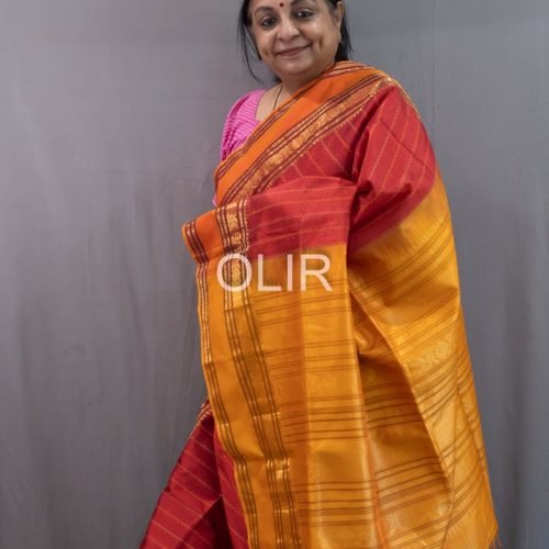 Rust Orange Body with Contrast Pallu Silk Cotton Saree with Zigzag Patterns