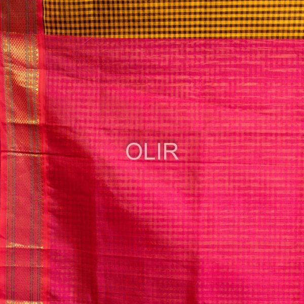 Mustard With Brown Small Checks and Pink border