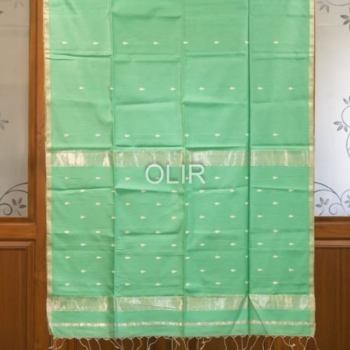 Mint Green Butti Saree with Silver Tissue Pallu