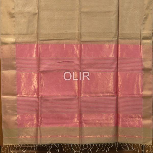 Tussar Kota Checks Saree with Rose Pink Pallu