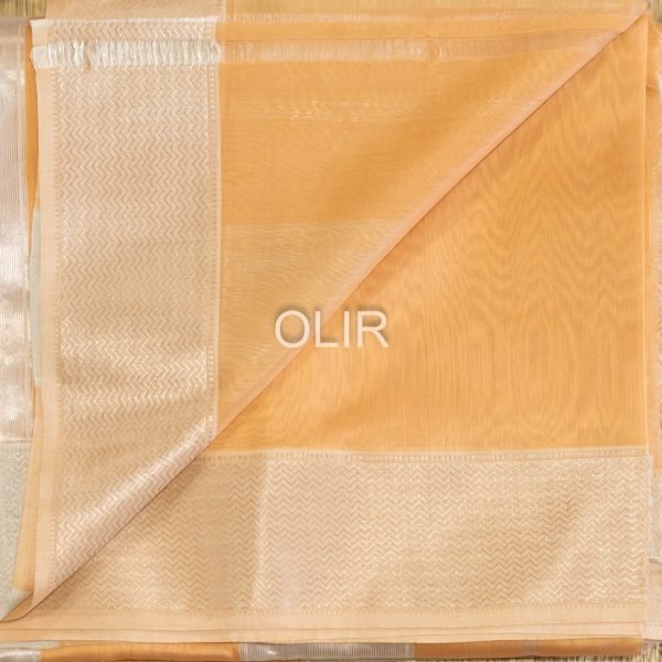 MSC076-3.jpg Peach Meenakari Maheshwari Saree with Silver Tissue Pallu