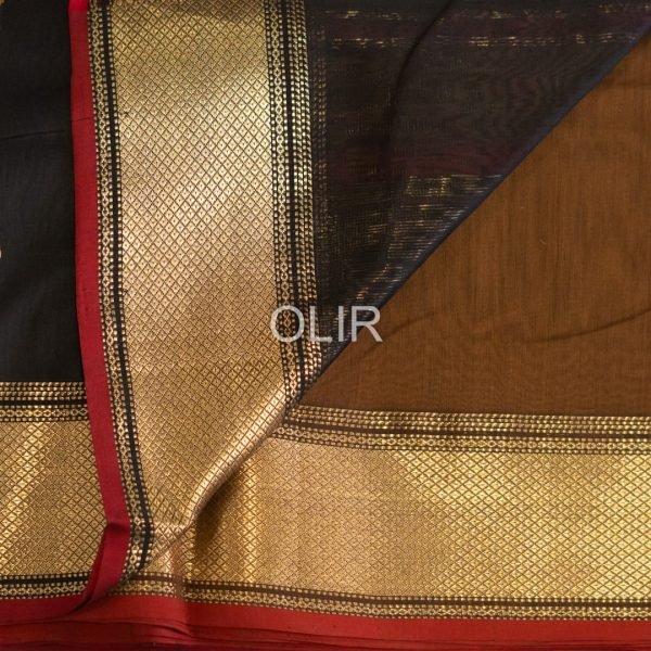 Chocolate Brown Saree with Golden Leaf Pallu