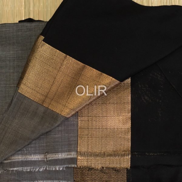 Charcoal Grey Silk Blend Saree with Multicolor Pallu