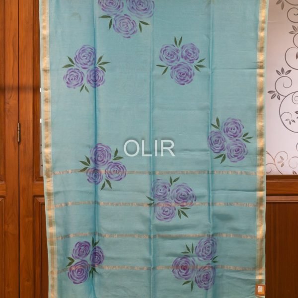 MSC117-1.jpg Blue Handpainted Floral Saree