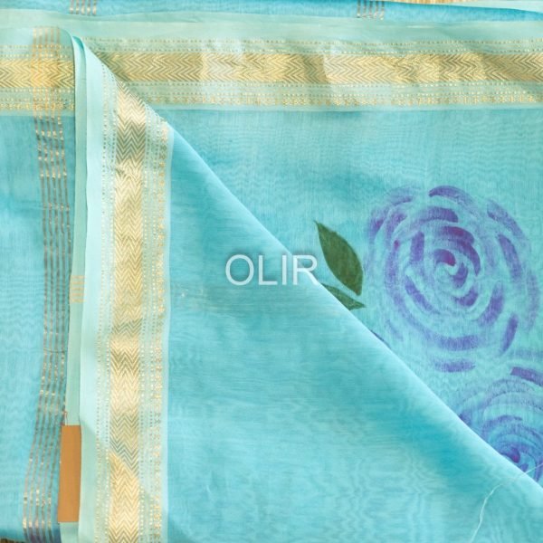 MSC117-3.jpg Blue Handpainted Floral Saree