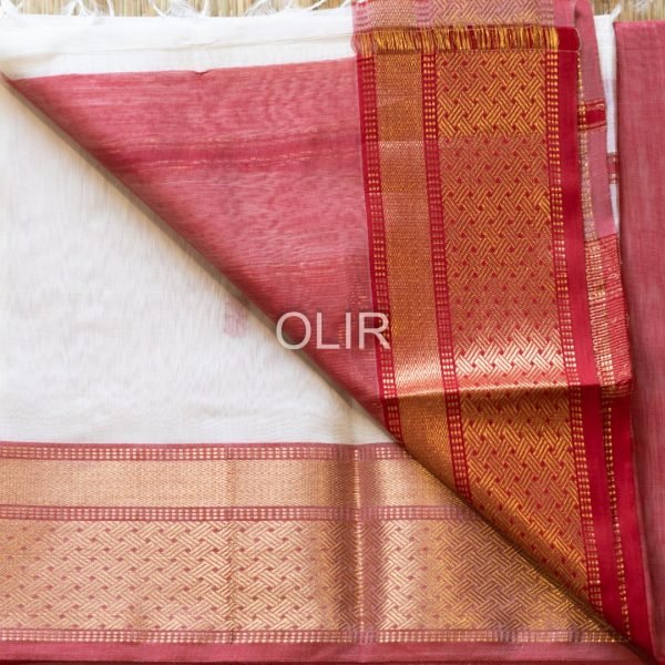 MSC122-3.jpg Off White Red Floral Zari Saree