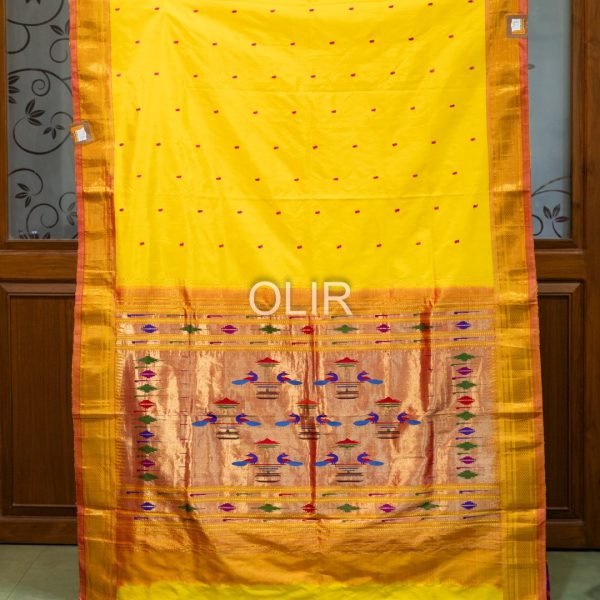 PSS002-1.jpg Yellow and Peach Pure Silk Handwoven Paithani Saree