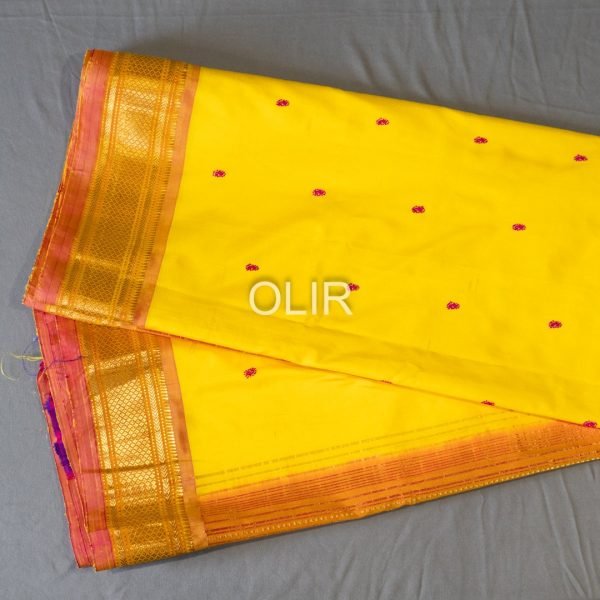 PSS002-3.jpg Yellow and Peach Pure Silk Handwoven Paithani Saree