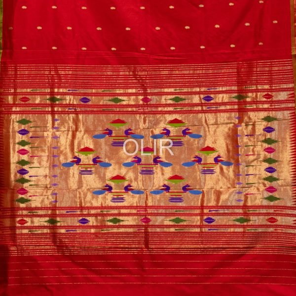 PSS003-2.jpg Traditional Red and Green Pure Silk Handwoven Paithani Saree