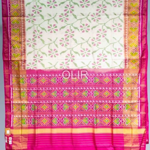 White with Pink Floral Pure Silk Patola Saree