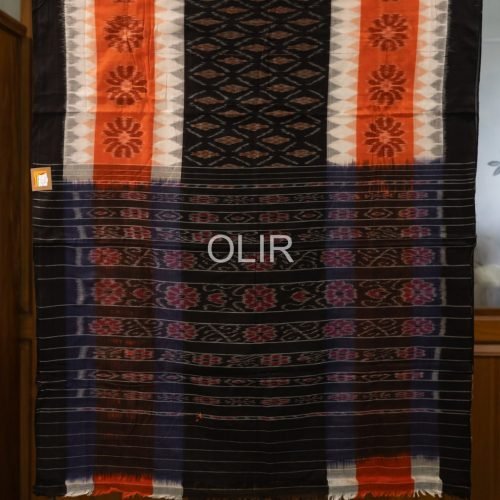Black, White & Rust Sambalpuri Ikat Saree