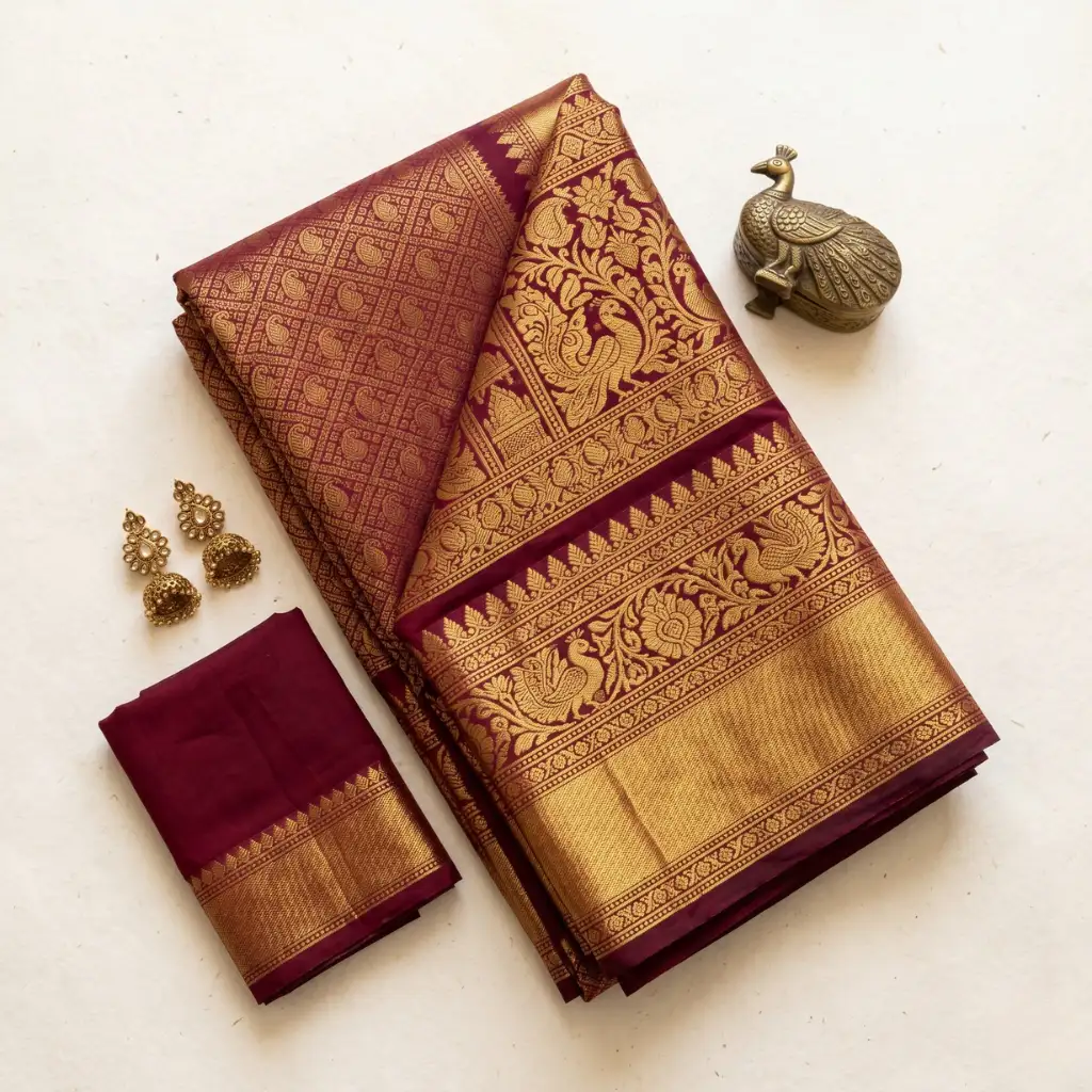 Grey with Beige Gadwal Cotton Saree