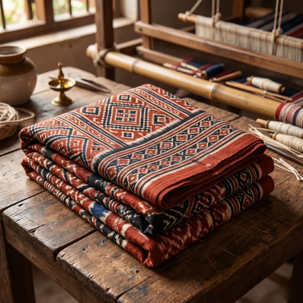 Black, White & Rust Sambalpuri Ikat Saree