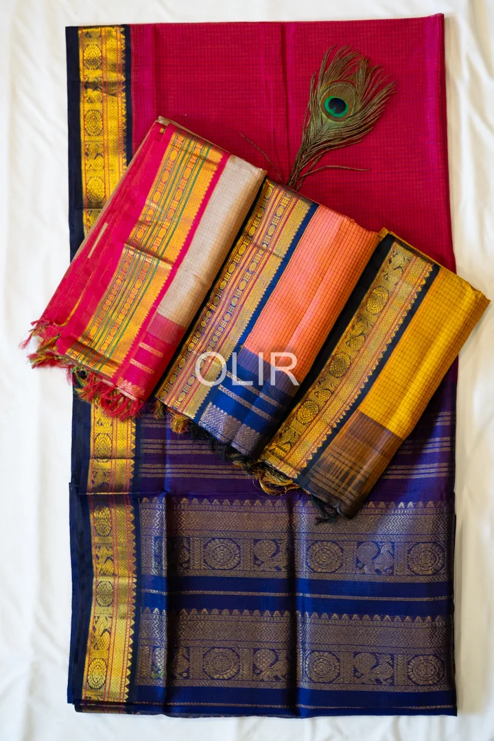 kanchi Silk cotton Ananda Blue with Small Zari Checks