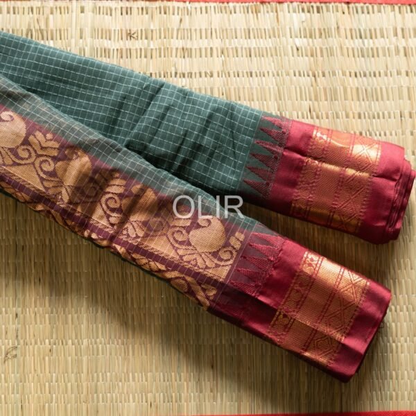 Military Green with Maroon Border Gadwal Cotton Saree