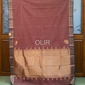 Handwoven Kanchi Cotton Saree – Mauve with Gold Zari Border