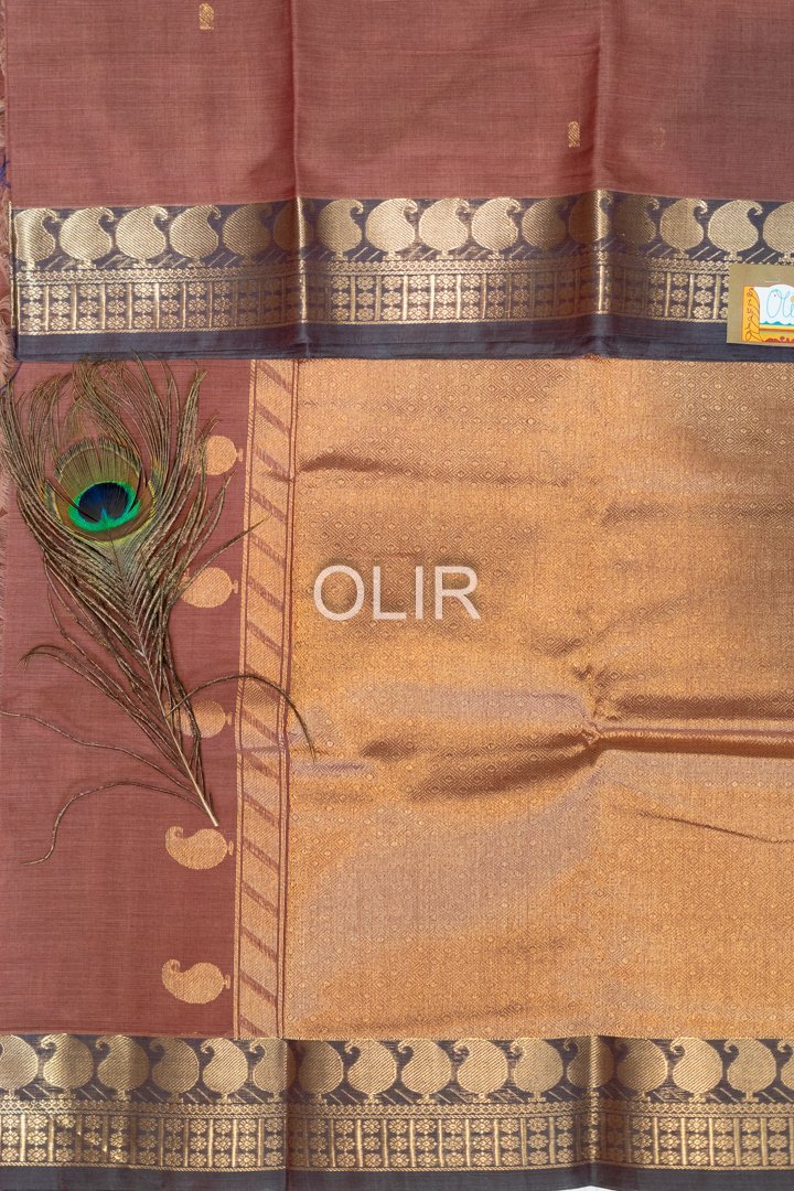 Handwoven Kanchi Cotton Saree – Mauve with Gold Zari Border - Image 4