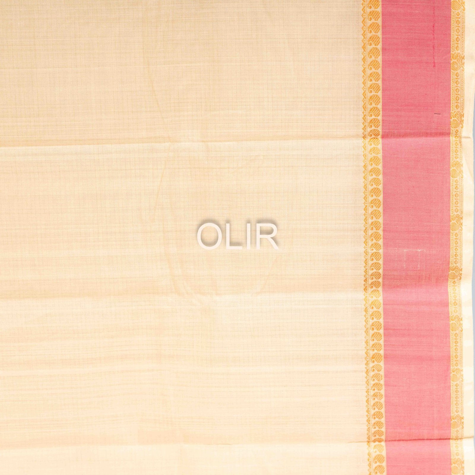 Handwoven Kanchi Cotton Saree – Ivory with Rose Pink Border - Image 3