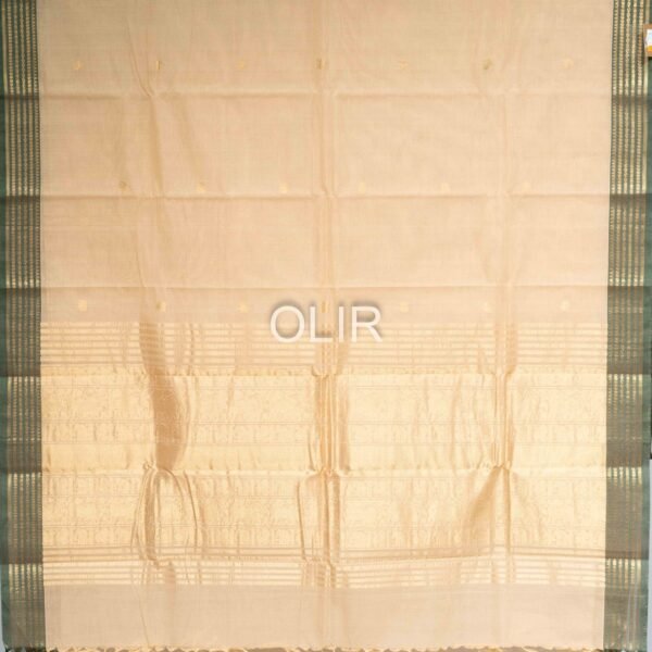 Handwoven Kanchi Cotton Saree – Beige with Olive Green Border