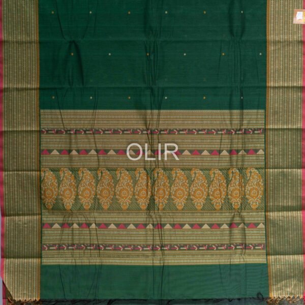 Handwoven Kanchi Cotton Saree – Emerald Green with Light Green Bomkai Border