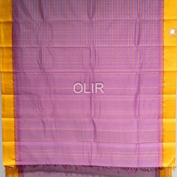 Handwoven Kanchi Cotton Saree with Pure Silk Border – Lavender Purple with Mustard Gold Border