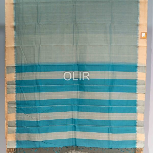 Handwoven Kanchi Cotton Saree – Pastel Green with Ivory Cotton Border