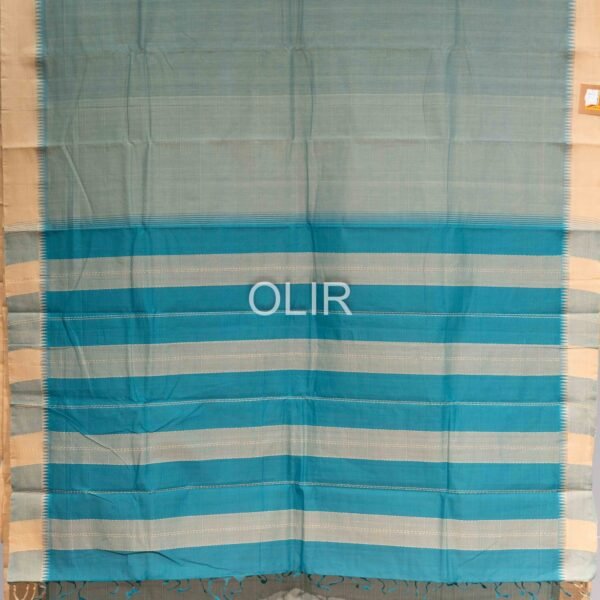 Handwoven Kanchi Cotton Saree – Pastel Green with Ivory Cotton Border