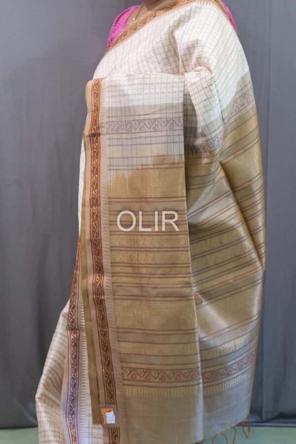 Kalakshetra Silk Cotton Saree -Off-White Body with Antique Gold Pallu   with Lakshadeepam Motifs