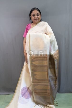 Handwoven Kalakshetra Silk Cotton Saree – Off White & Antique Gold