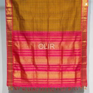 Mustard With Brown Small Checks and Pink border