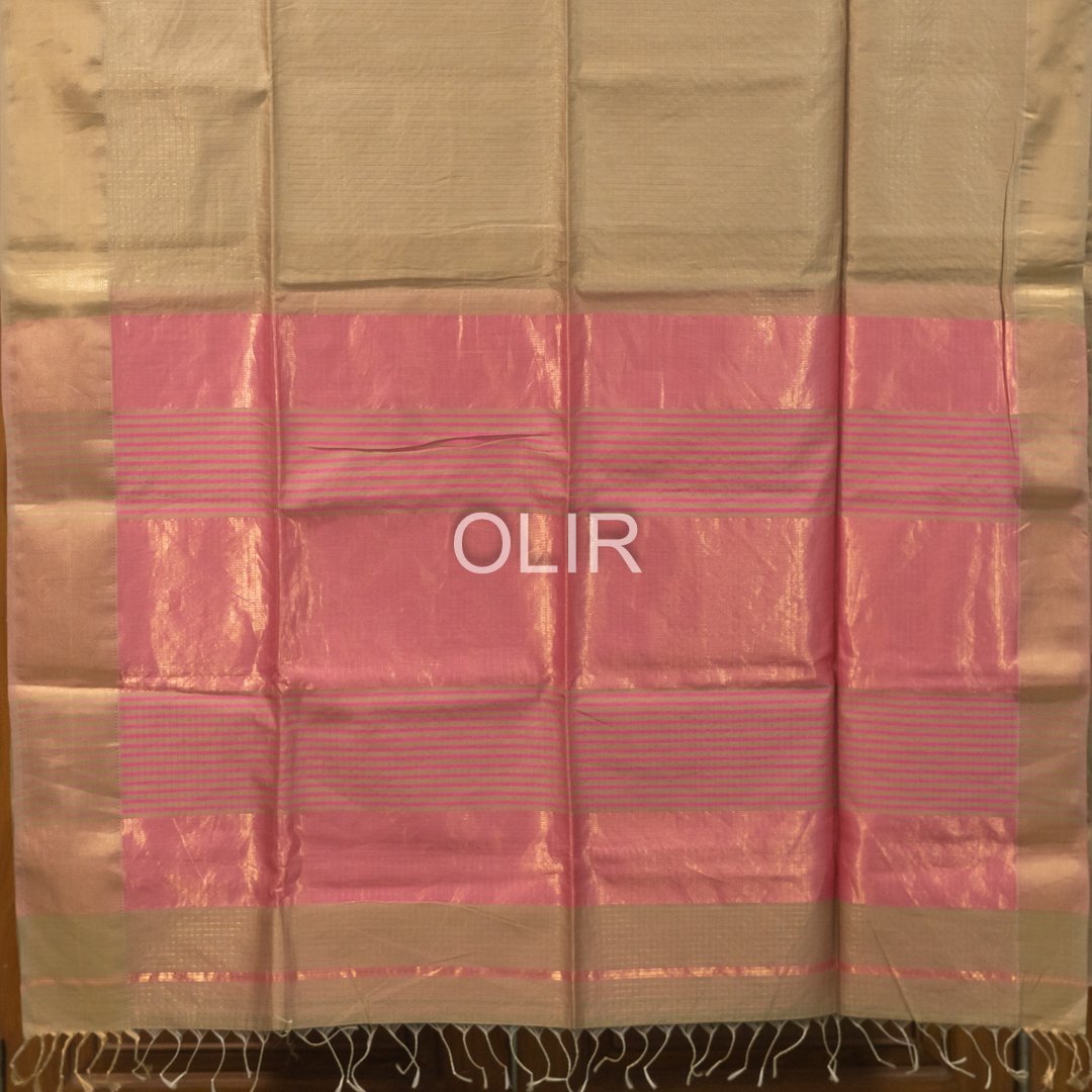 Tussar Kota Checks Saree with Rose Pink Pallu - Image 2