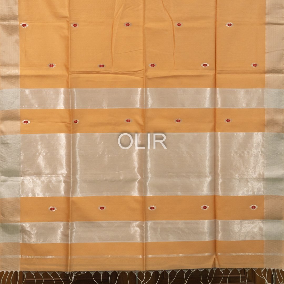 Peach Meenakari Maheshwari Saree with Silver Tissue Pallu - Image 2