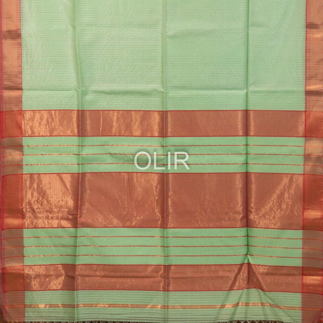 Mint Green Kota Checks Saree with Red Pallu - Image 2